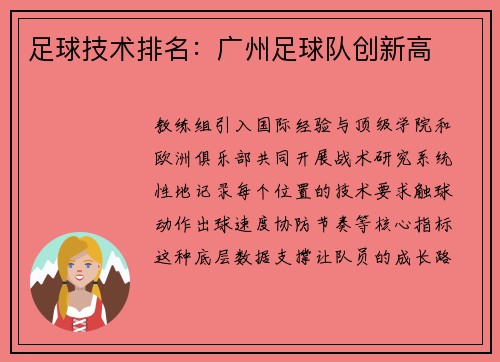 足球技术排名：广州足球队创新高
